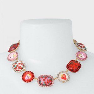 Betsey Johnson BABYCAKES STRAWBERRY Plaque Collar NECKLACE Pink NWT